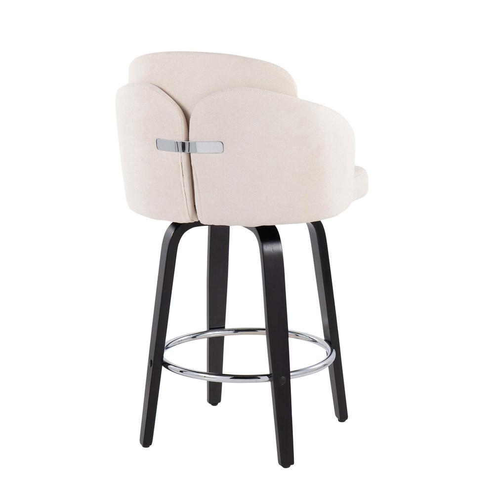 Black Wood, Cream Fabric, Chrome Dahlia Counter Stool - Set of 2. Picture 4