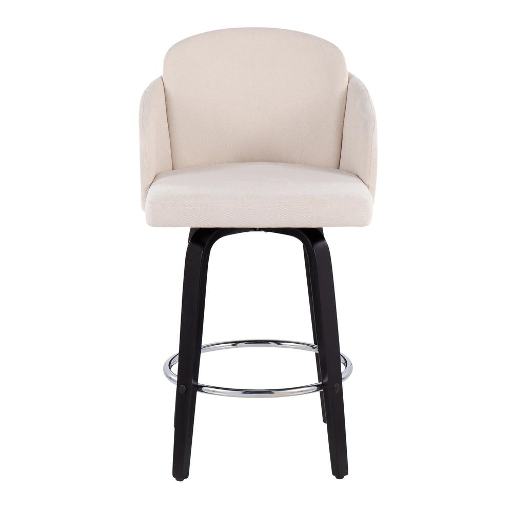 Black Wood, Cream Fabric, Chrome Dahlia Counter Stool - Set of 2. Picture 6