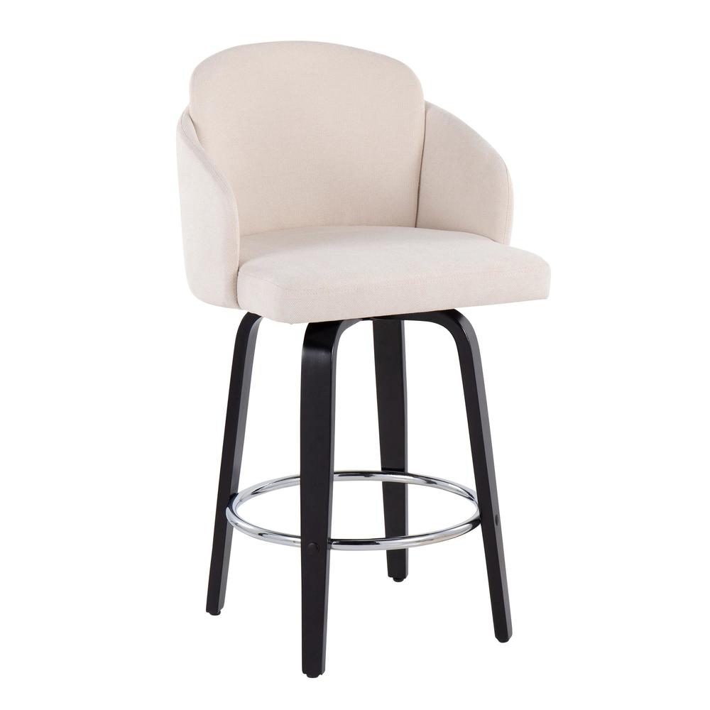 Black Wood, Cream Fabric, Chrome Dahlia Counter Stool - Set of 2. Picture 2