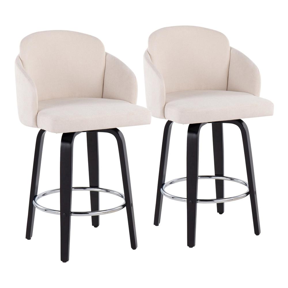 Black Wood, Cream Fabric, Chrome Dahlia Counter Stool - Set of 2. Picture 1