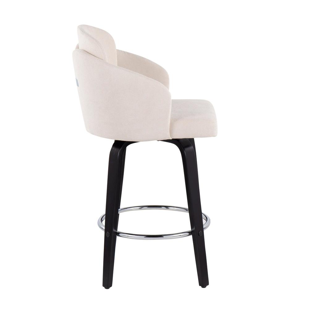 Black Wood, Cream Fabric, Chrome Dahlia Counter Stool - Set of 2. Picture 3
