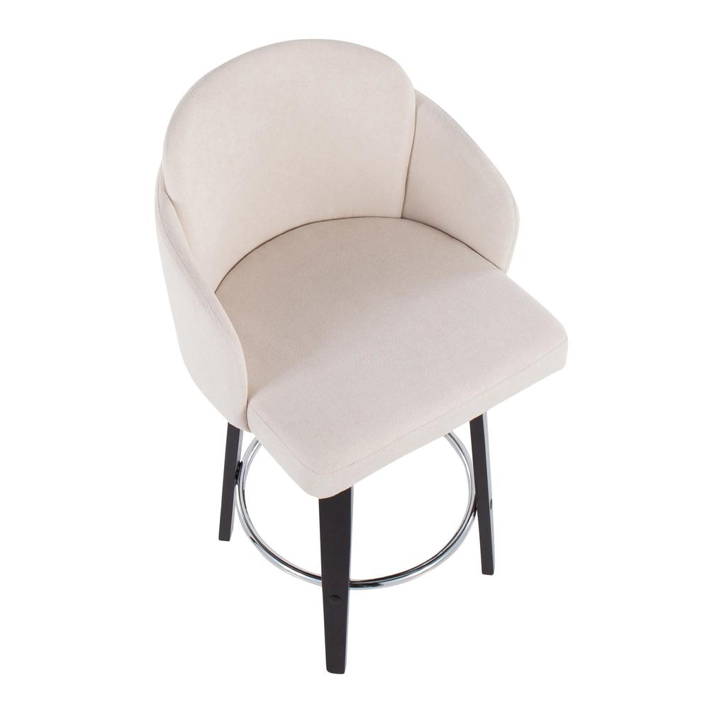 Black Wood, Cream Fabric, Chrome Dahlia Counter Stool - Set of 2. Picture 7