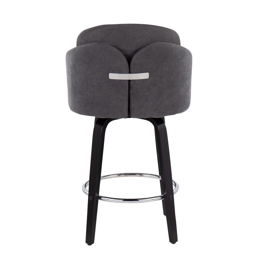 Black Wood, Grey Fabric, Chrome Dahlia Counter Stool - Set of 2. Picture 5