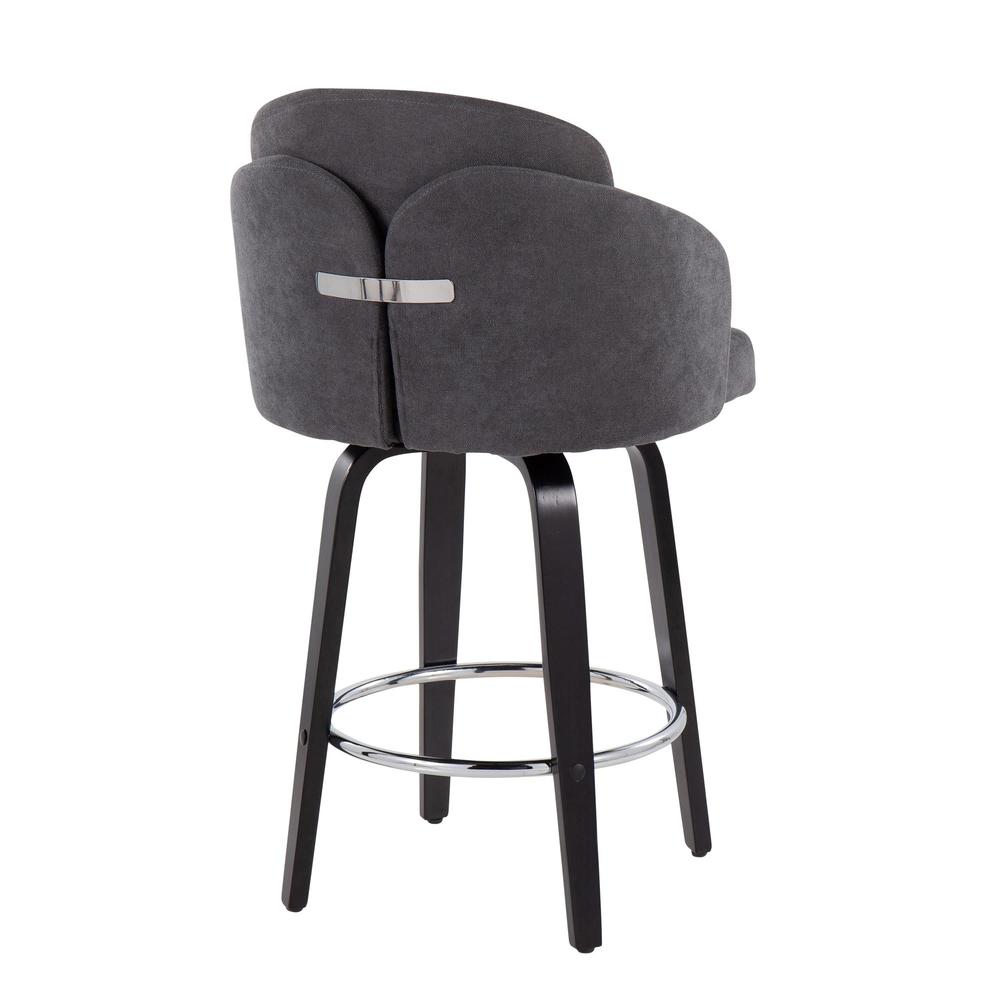 Black Wood, Grey Fabric, Chrome Dahlia Counter Stool - Set of 2. Picture 4