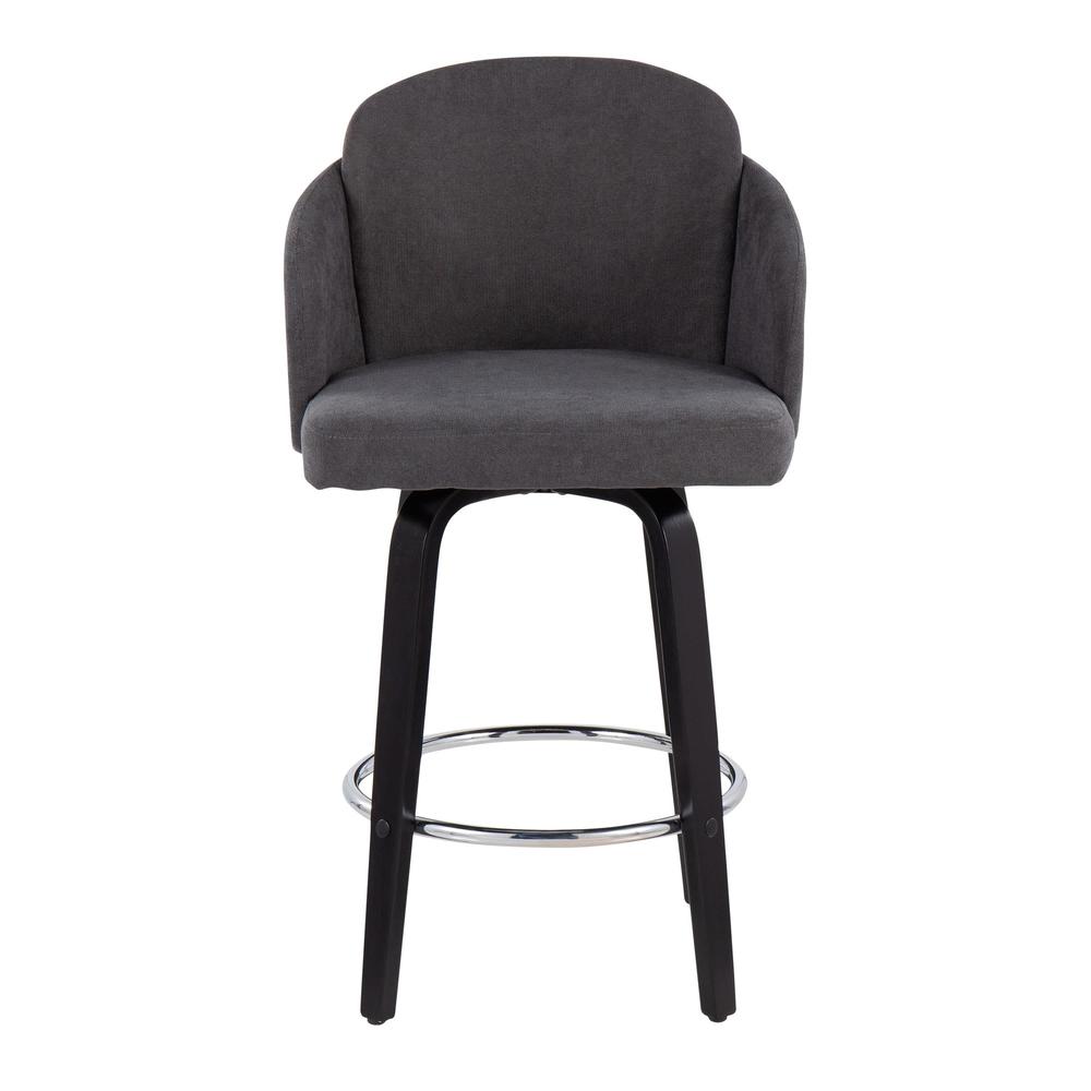 Black Wood, Grey Fabric, Chrome Dahlia Counter Stool - Set of 2. Picture 6
