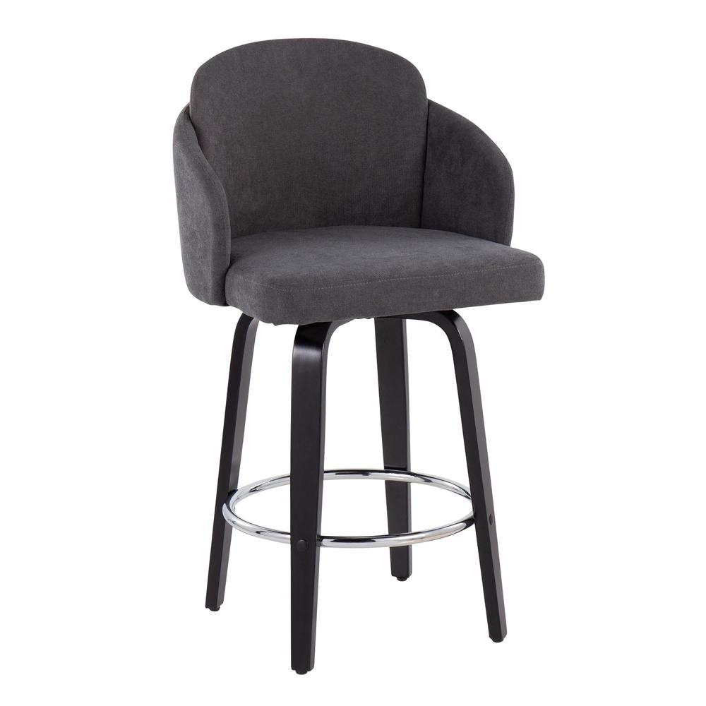 Black Wood, Grey Fabric, Chrome Dahlia Counter Stool - Set of 2. Picture 2