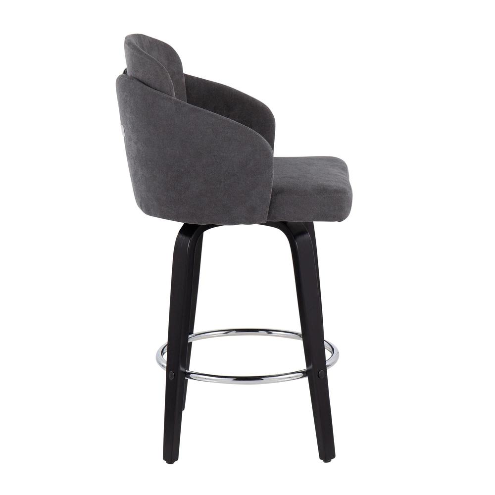Black Wood, Grey Fabric, Chrome Dahlia Counter Stool - Set of 2. Picture 3