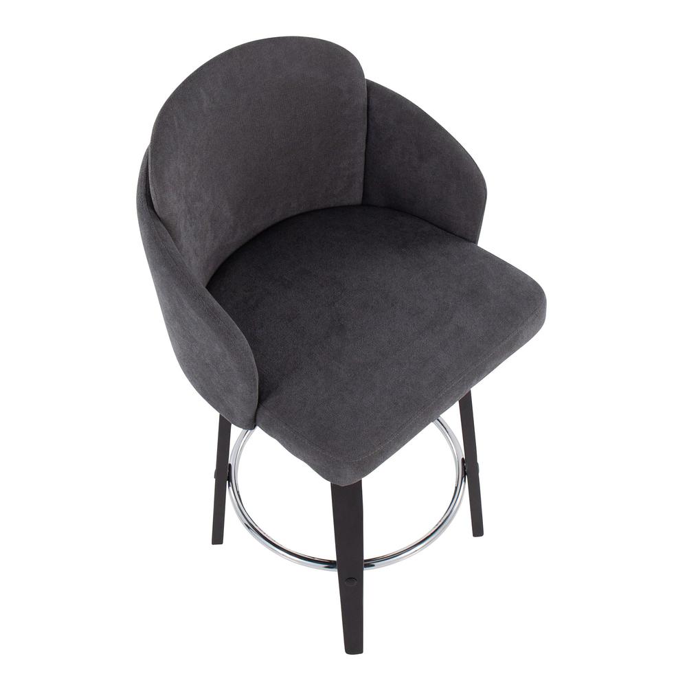 Black Wood, Grey Fabric, Chrome Dahlia Counter Stool - Set of 2. Picture 7