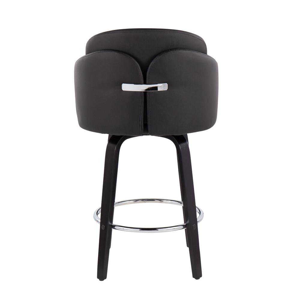 Black Wood, Black PU, Chrome Dahlia Counter Stool - Set of 2. Picture 5