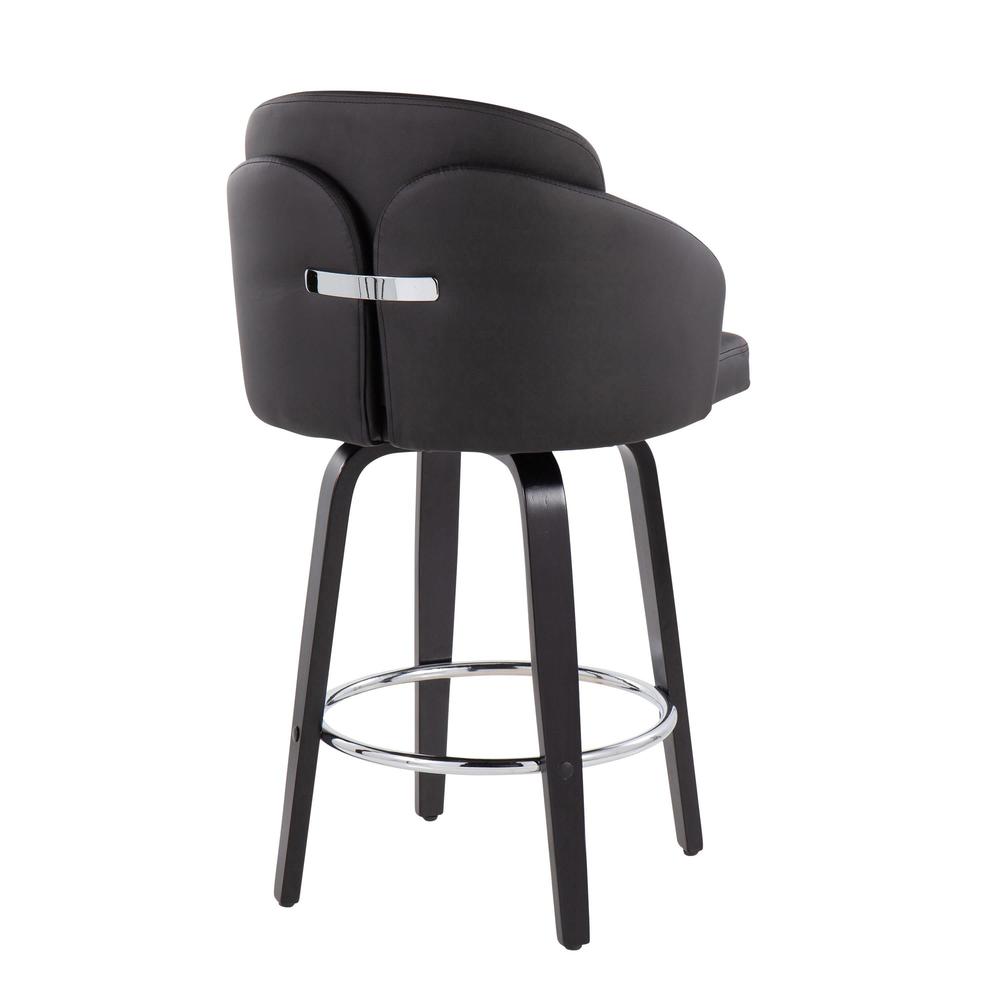 Black Wood, Black PU, Chrome Dahlia Counter Stool - Set of 2. Picture 4