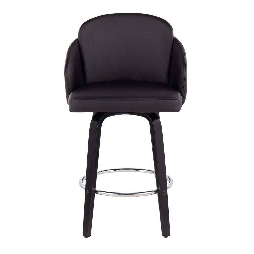 Black Wood, Black PU, Chrome Dahlia Counter Stool - Set of 2. Picture 6