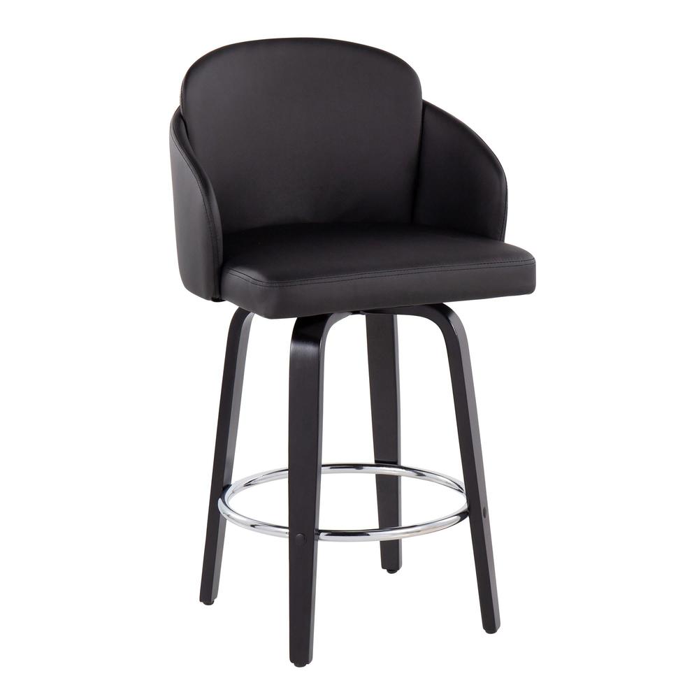 Black Wood, Black PU, Chrome Dahlia Counter Stool - Set of 2. Picture 2
