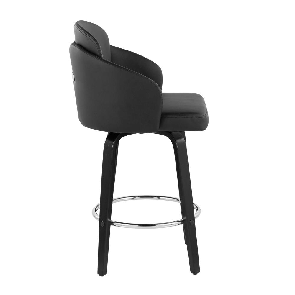 Black Wood, Black PU, Chrome Dahlia Counter Stool - Set of 2. Picture 3