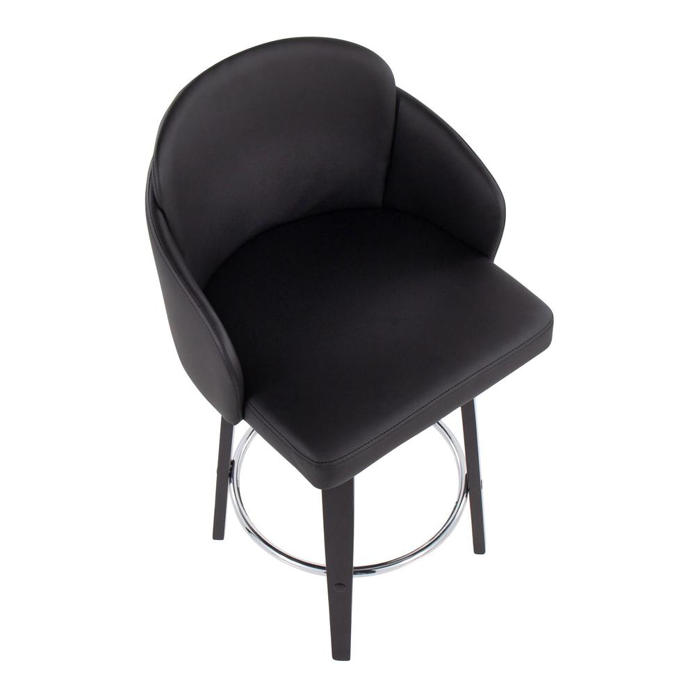 Black Wood, Black PU, Chrome Dahlia Counter Stool - Set of 2. Picture 7