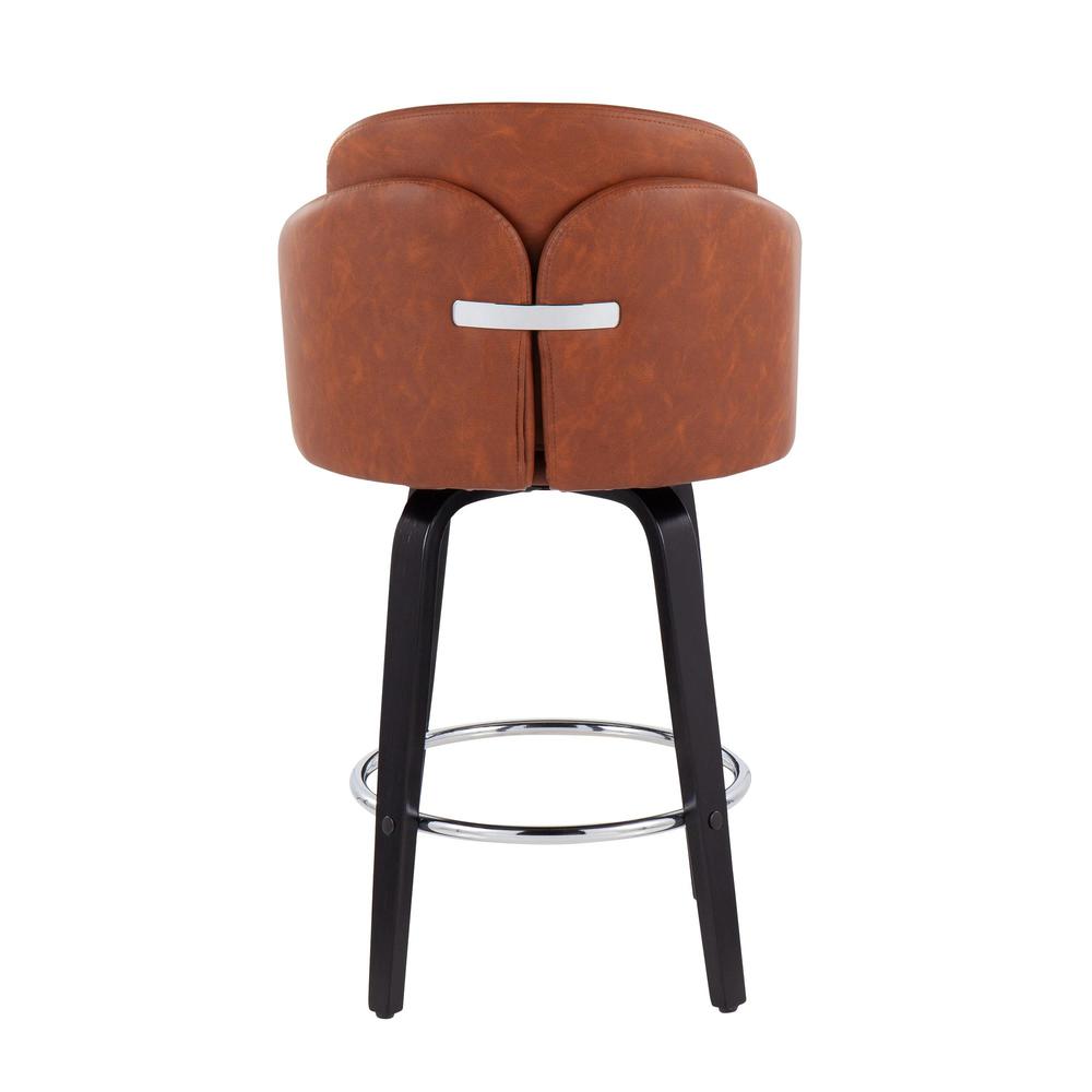 Black Wood, Camel PU, Chrome Dahlia Counter Stool - Set of 2. Picture 5
