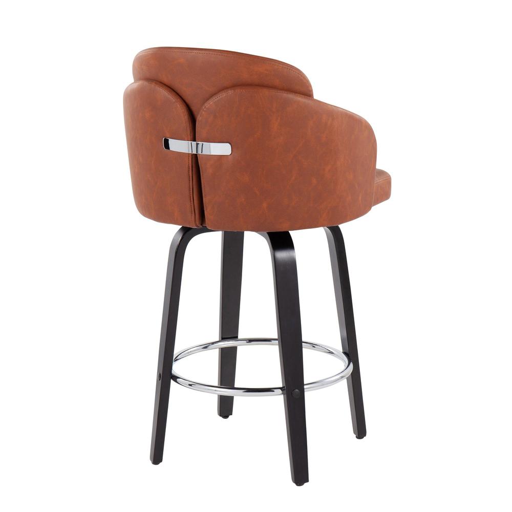 Black Wood, Camel PU, Chrome Dahlia Counter Stool - Set of 2. Picture 4