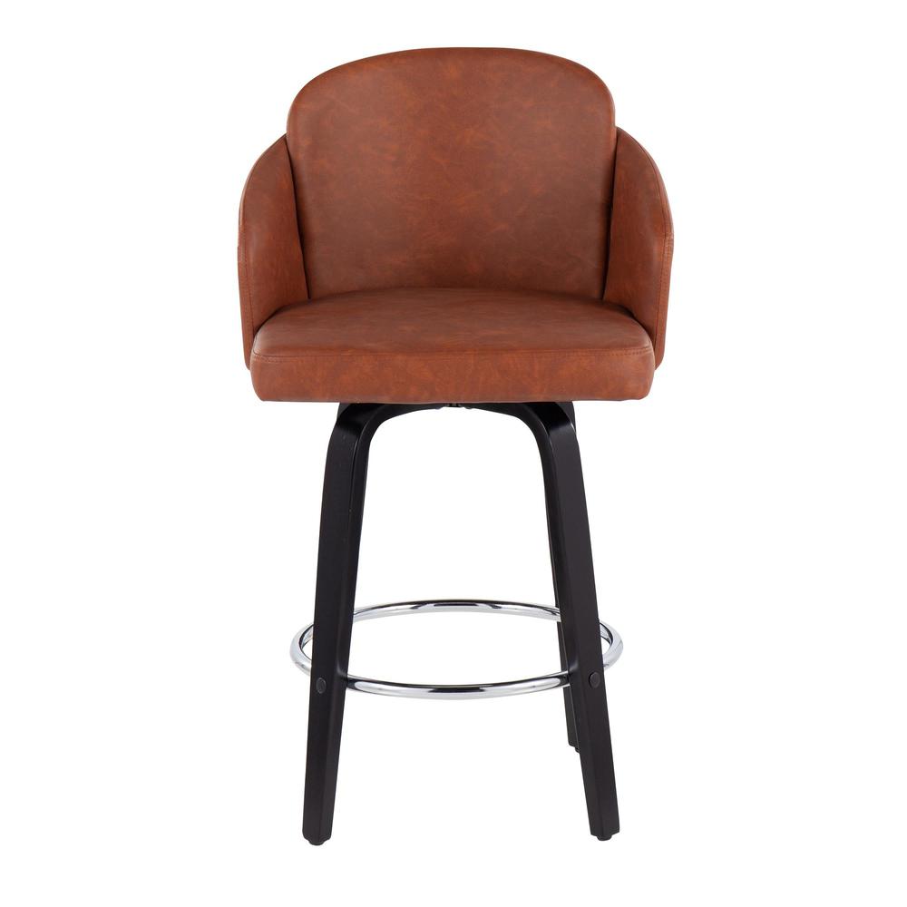 Black Wood, Camel PU, Chrome Dahlia Counter Stool - Set of 2. Picture 6