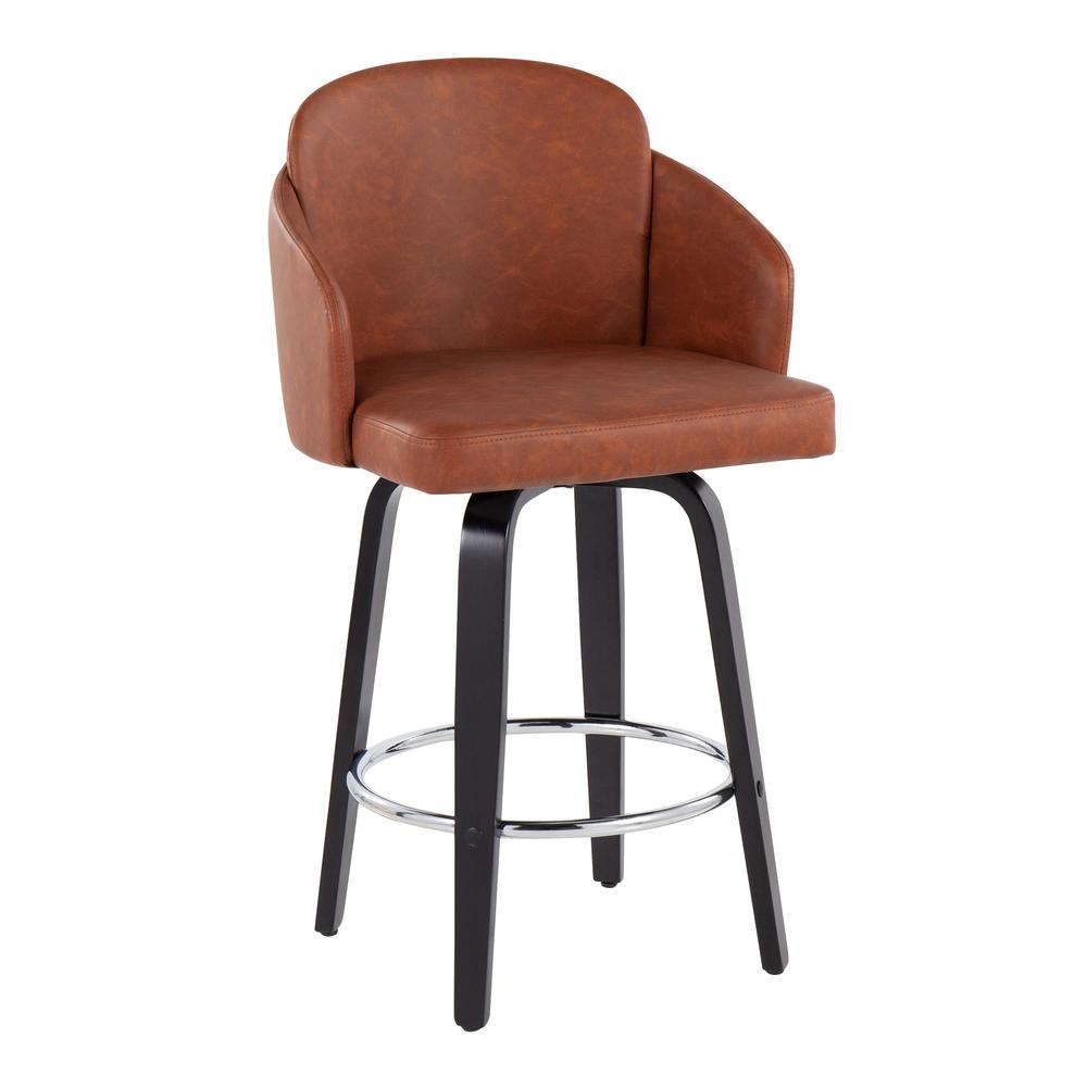 Black Wood, Camel PU, Chrome Dahlia Counter Stool - Set of 2. Picture 2