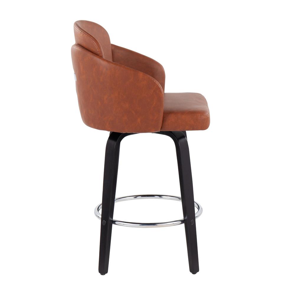 Black Wood, Camel PU, Chrome Dahlia Counter Stool - Set of 2. Picture 3