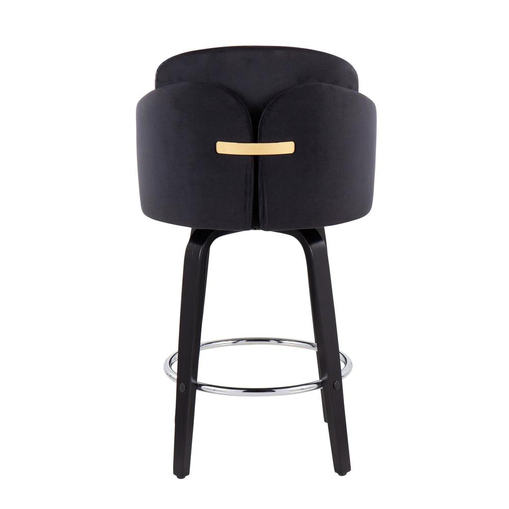Black Wood, Black Velvet, Chrome, Gold Metal Dahlia Counter Stool - Set of 2. Picture 5