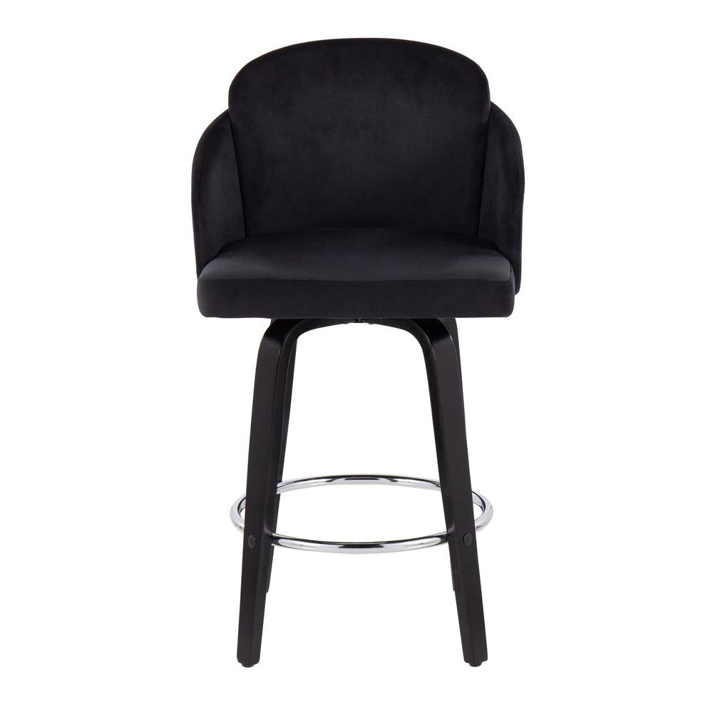 Black Wood, Black Velvet, Chrome, Gold Metal Dahlia Counter Stool - Set of 2. Picture 6
