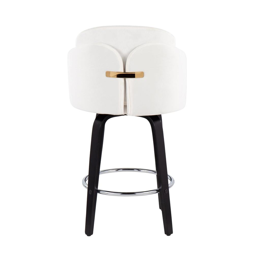 Black Wood, Cream Velvet, Chrome, Gold Metal Dahlia Counter Stool - Set of 2. Picture 5