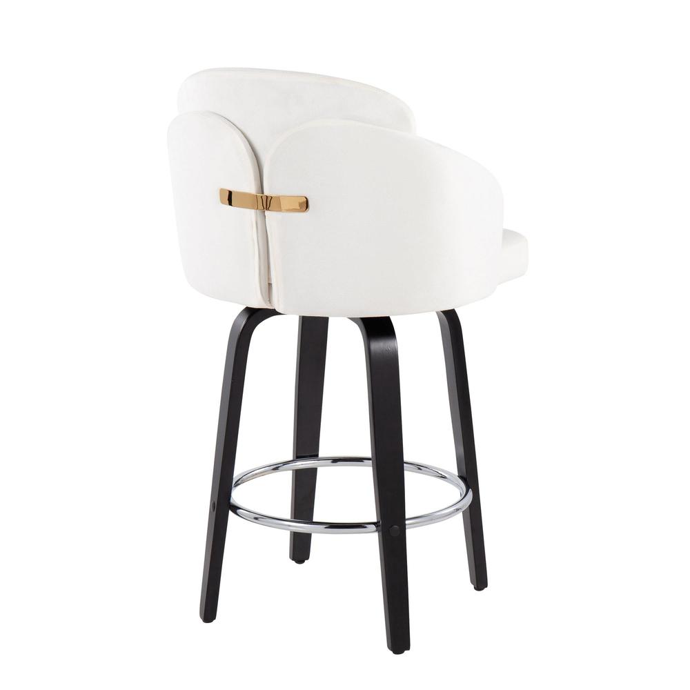 Black Wood, Cream Velvet, Chrome, Gold Metal Dahlia Counter Stool - Set of 2. Picture 4