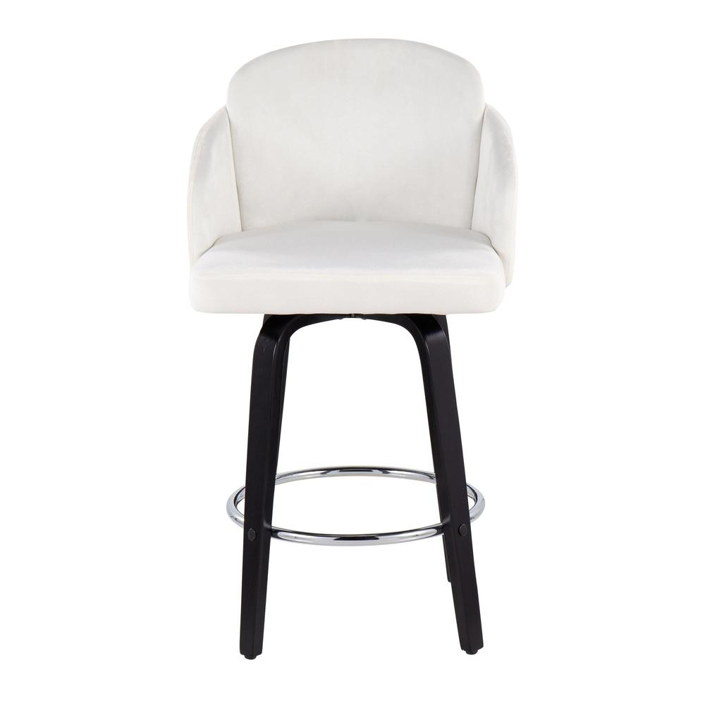 Black Wood, Cream Velvet, Chrome, Gold Metal Dahlia Counter Stool - Set of 2. Picture 6