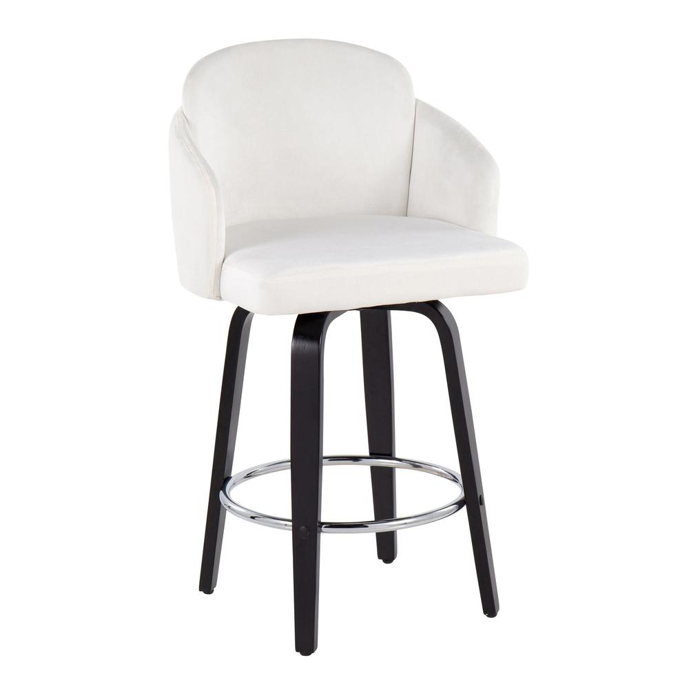 Black Wood, Cream Velvet, Chrome, Gold Metal Dahlia Counter Stool - Set of 2. Picture 2