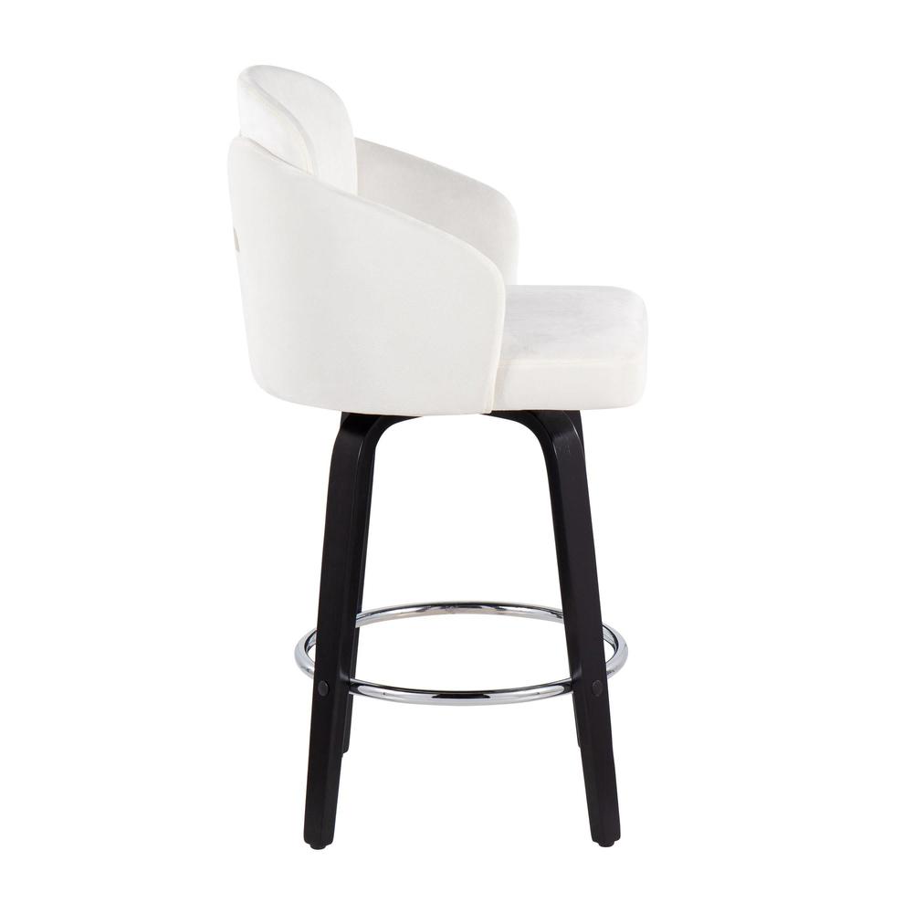 Black Wood, Cream Velvet, Chrome, Gold Metal Dahlia Counter Stool - Set of 2. Picture 3