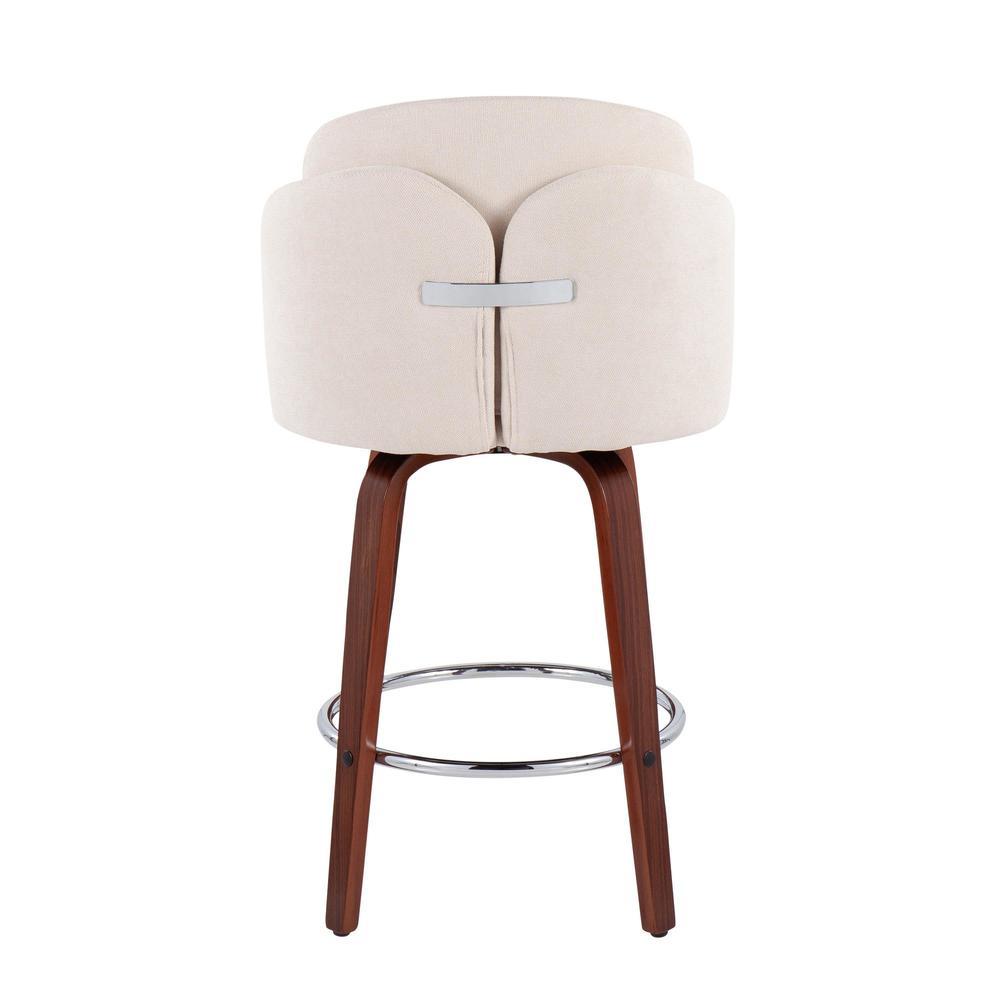 Walnut Wood, Cream Fabric, Chrome Dahlia Counter Stool - Set of 2. Picture 5