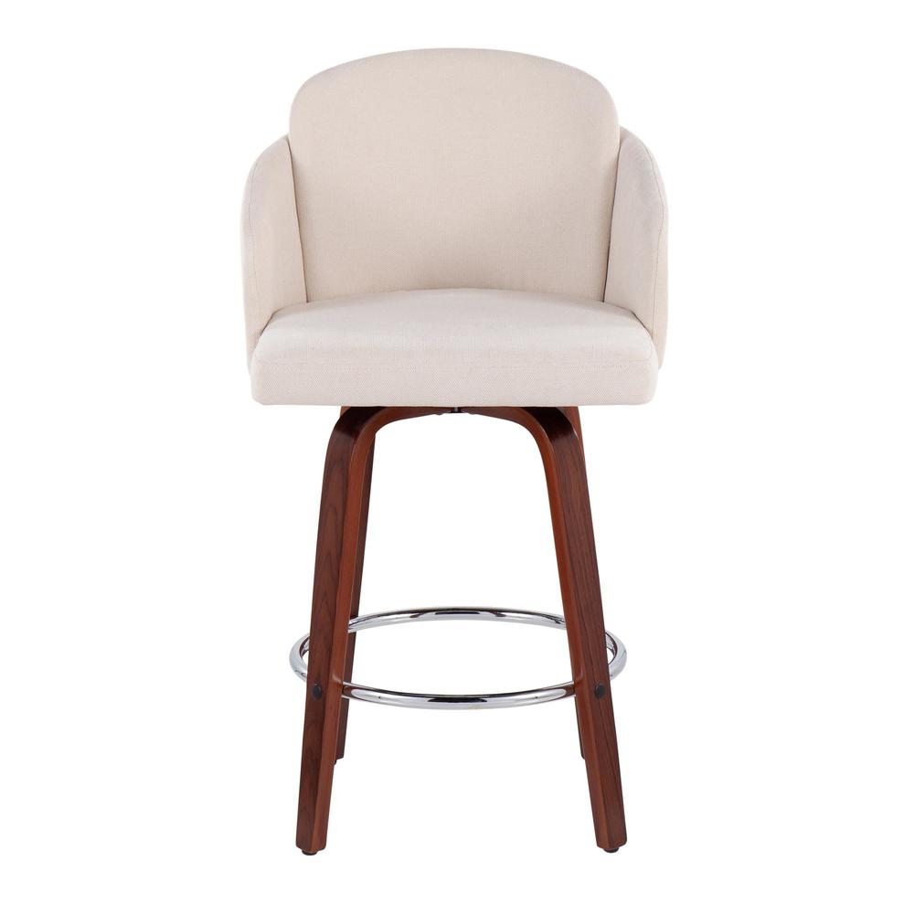 Walnut Wood, Cream Fabric, Chrome Dahlia Counter Stool - Set of 2. Picture 6