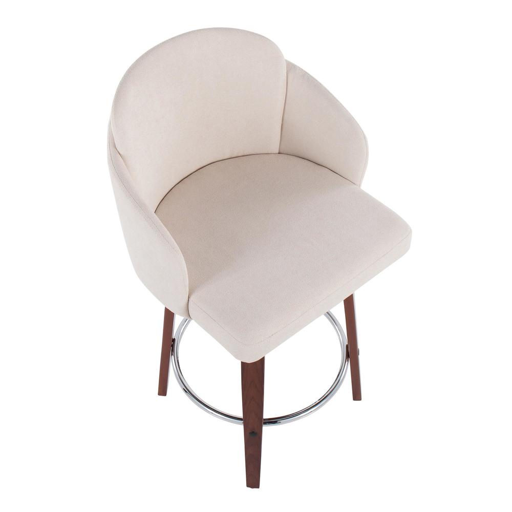 Walnut Wood, Cream Fabric, Chrome Dahlia Counter Stool - Set of 2. Picture 7