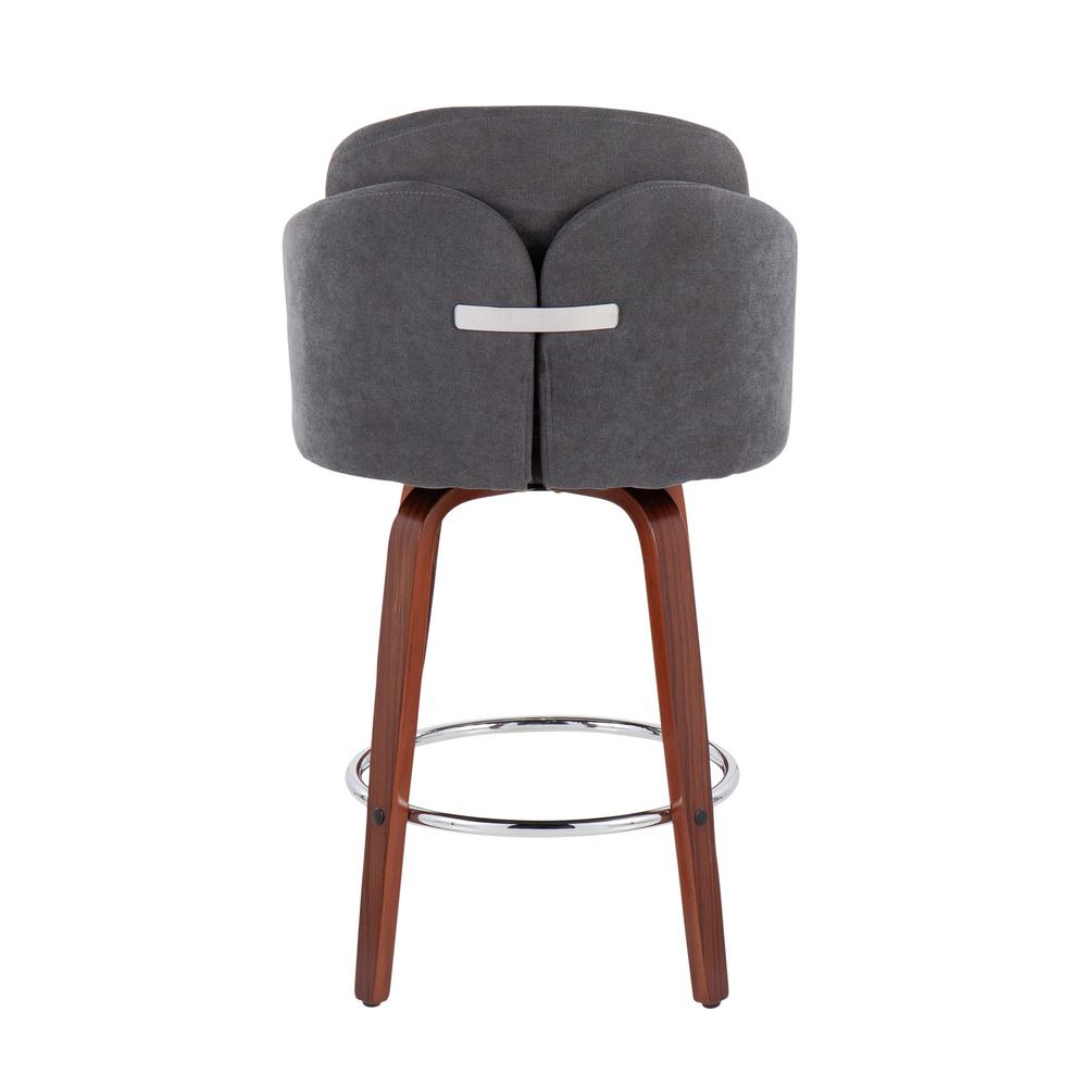 Walnut Wood, Grey Fabric, Chrome Dahlia Counter Stool - Set of 2. Picture 5