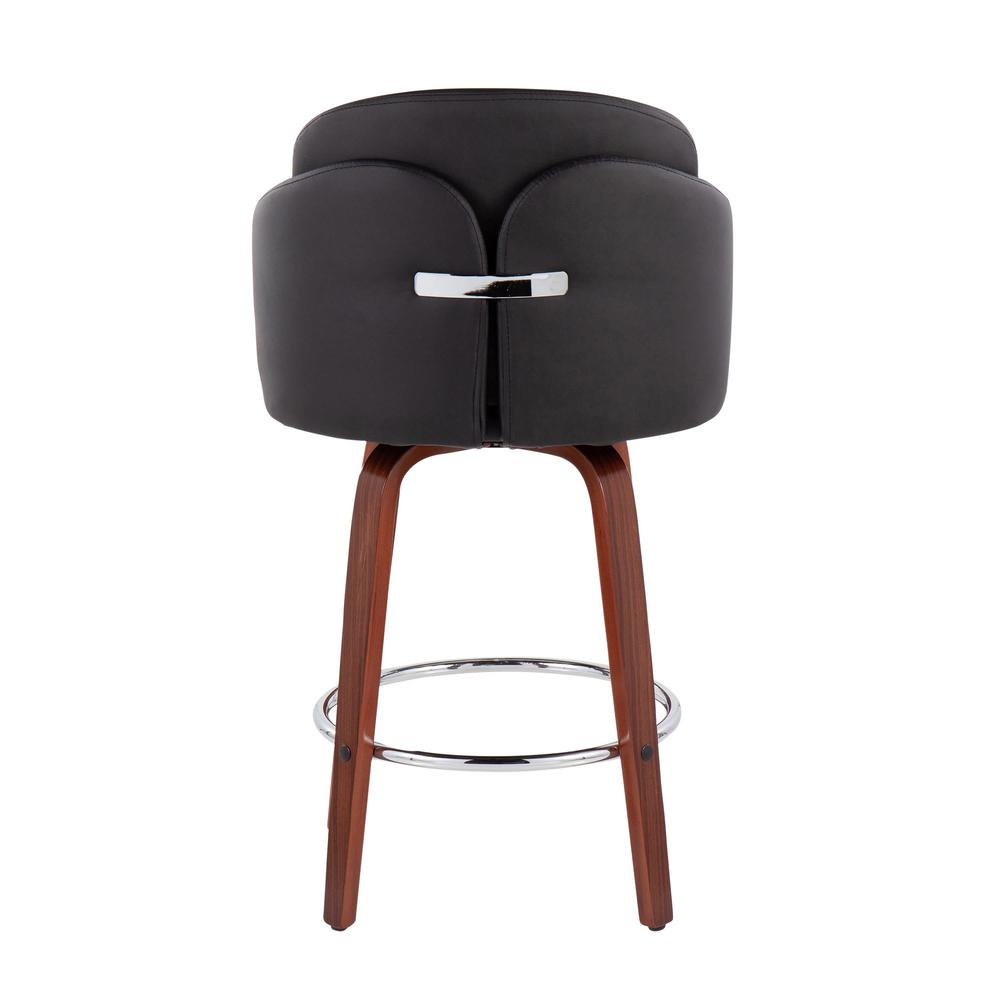 Walnut Wood, Black PU, Chrome Dahlia Counter Stool - Set of 2. Picture 5
