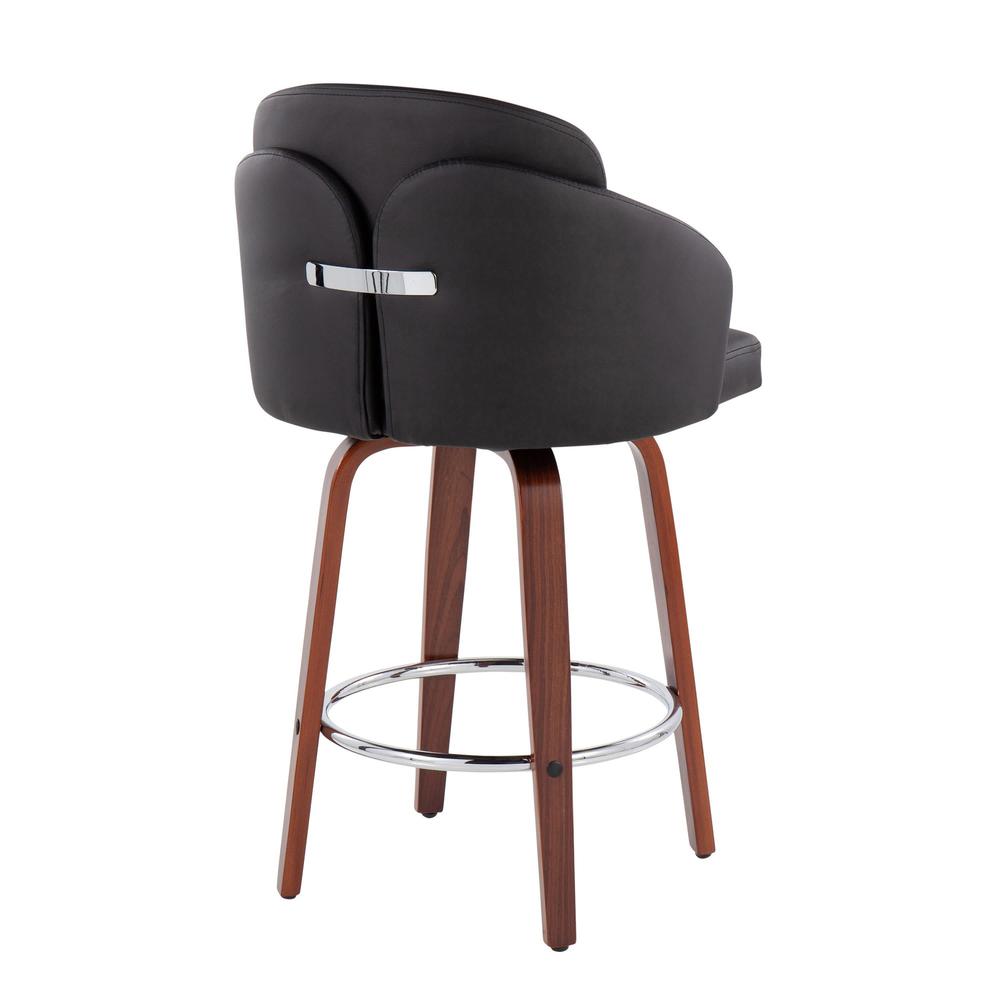 Walnut Wood, Black PU, Chrome Dahlia Counter Stool - Set of 2. Picture 4
