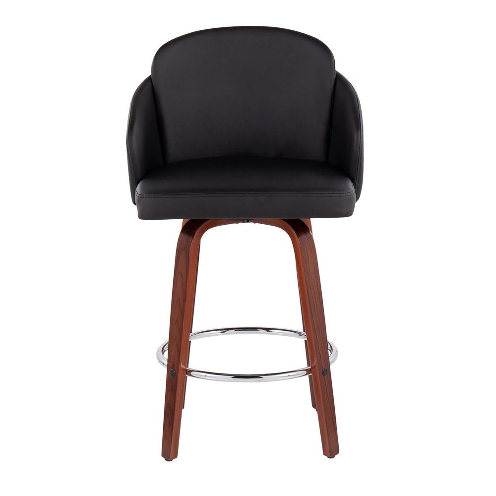 Walnut Wood, Black PU, Chrome Dahlia Counter Stool - Set of 2. Picture 6
