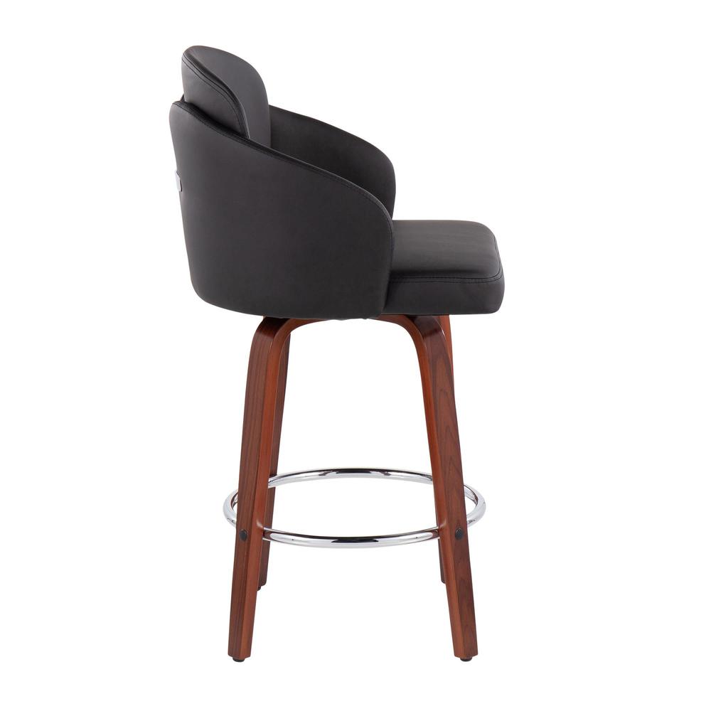 Walnut Wood, Black PU, Chrome Dahlia Counter Stool - Set of 2. Picture 3