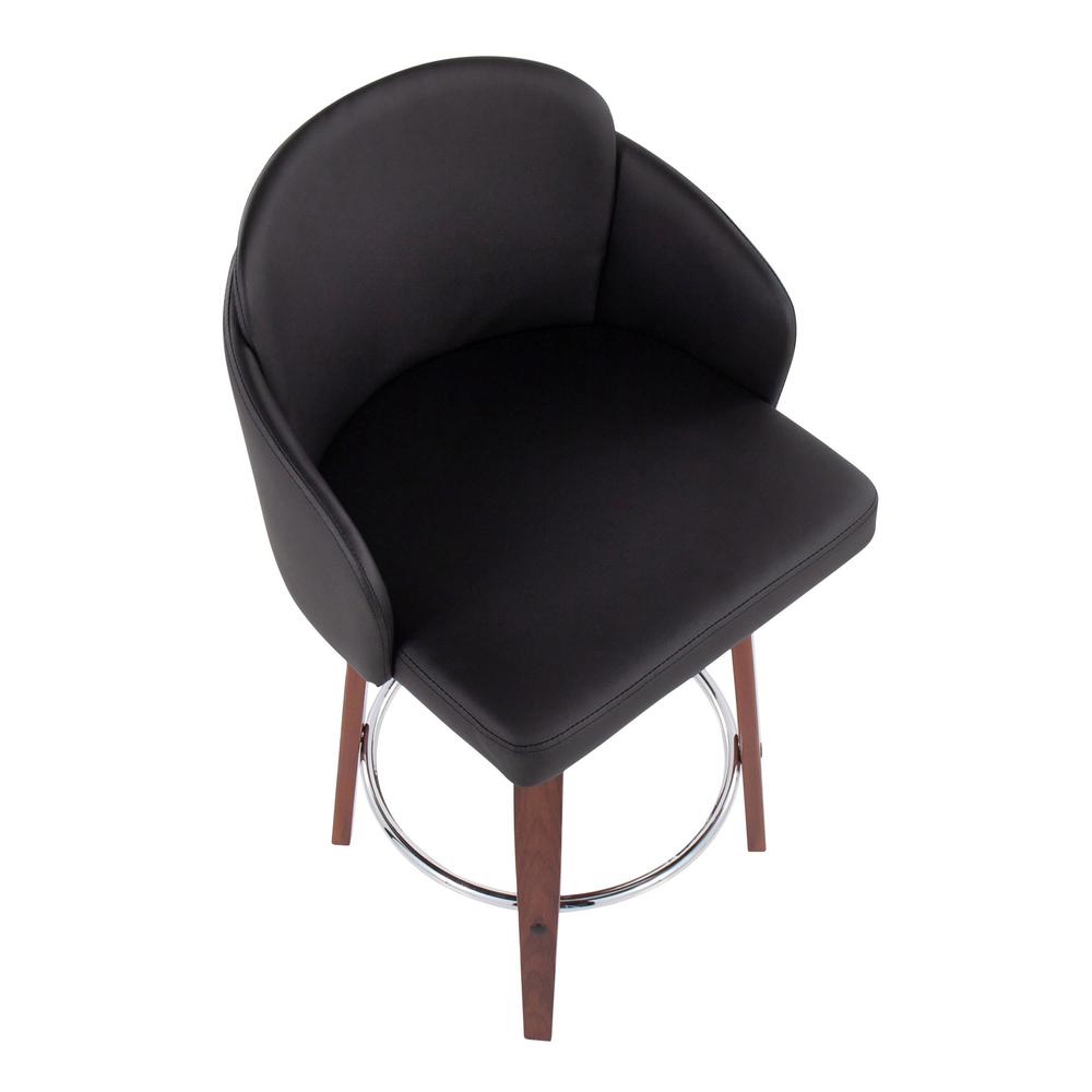 Walnut Wood, Black PU, Chrome Dahlia Counter Stool - Set of 2. Picture 7