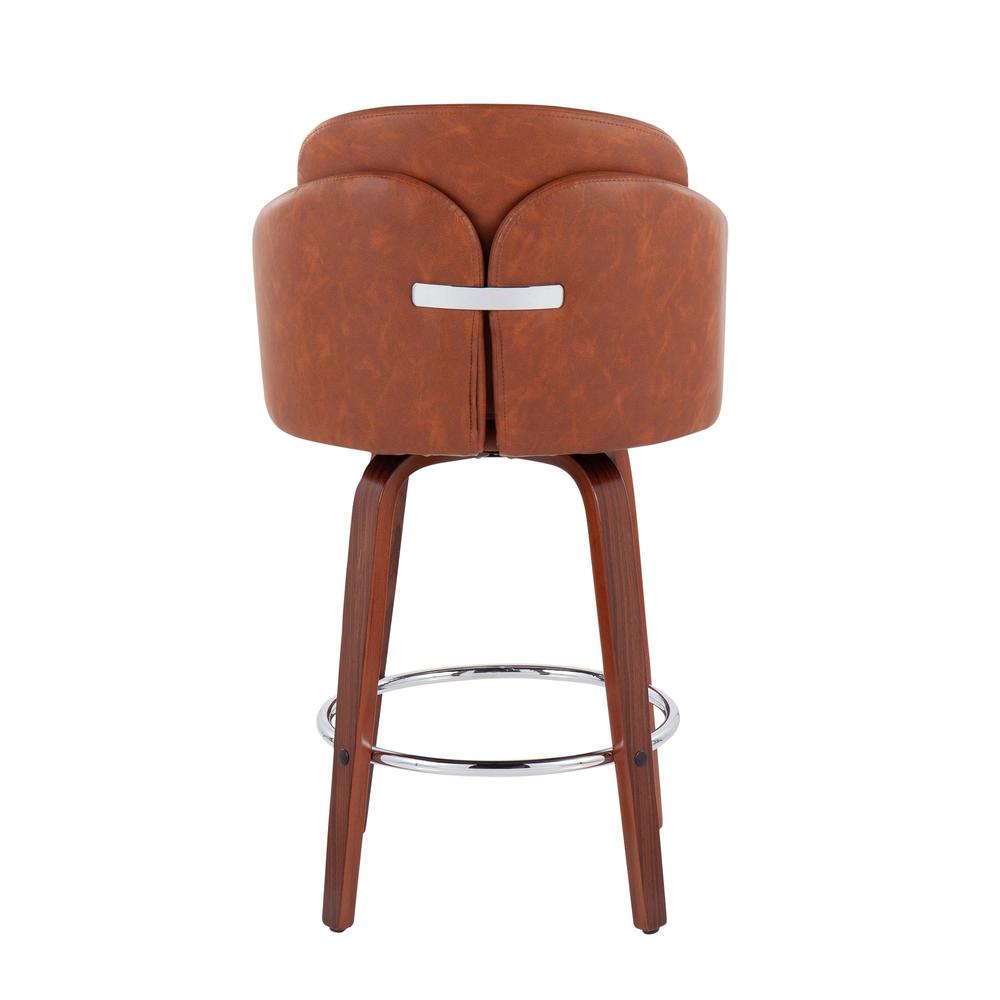 Walnut Wood, Camel PU, Chrome Dahlia Counter Stool - Set of 2. Picture 5