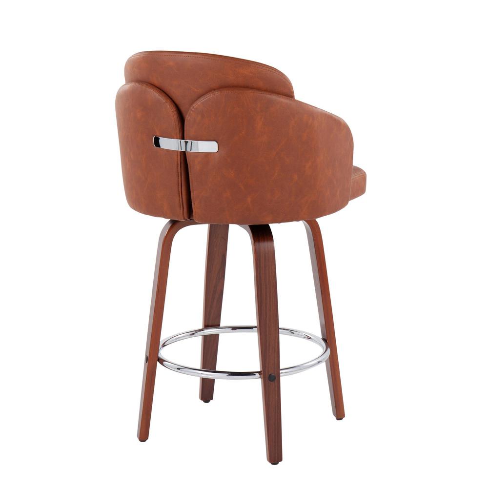 Walnut Wood, Camel PU, Chrome Dahlia Counter Stool - Set of 2. Picture 4