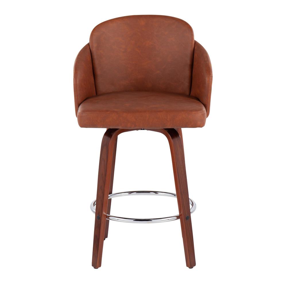 Walnut Wood, Camel PU, Chrome Dahlia Counter Stool - Set of 2. Picture 6