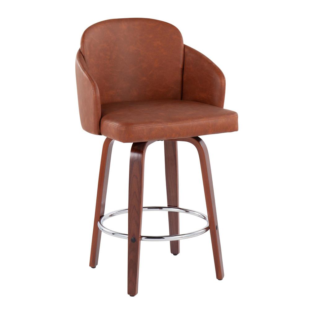 Walnut Wood, Camel PU, Chrome Dahlia Counter Stool - Set of 2. Picture 2