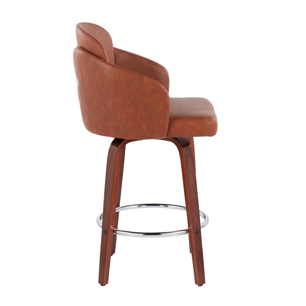 Walnut Wood, Camel PU, Chrome Dahlia Counter Stool - Set of 2. Picture 3