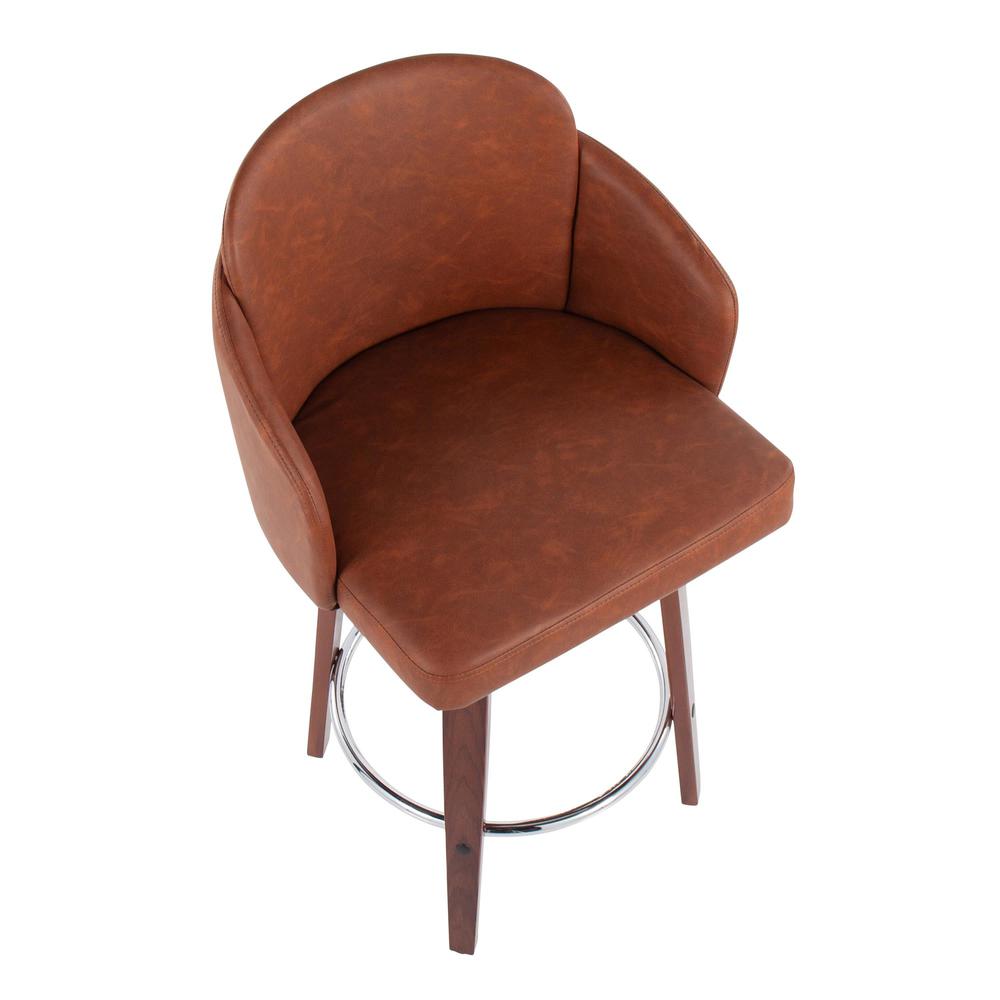 Walnut Wood, Camel PU, Chrome Dahlia Counter Stool - Set of 2. Picture 7