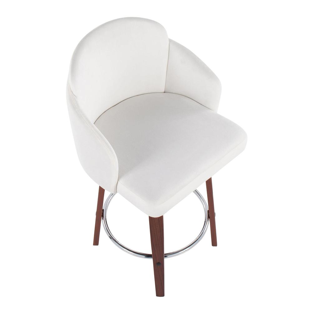 Walnut Wood, Cream Velvet, Chrome, Gold Metal Dahlia Counter Stool - Set of 2. Picture 7