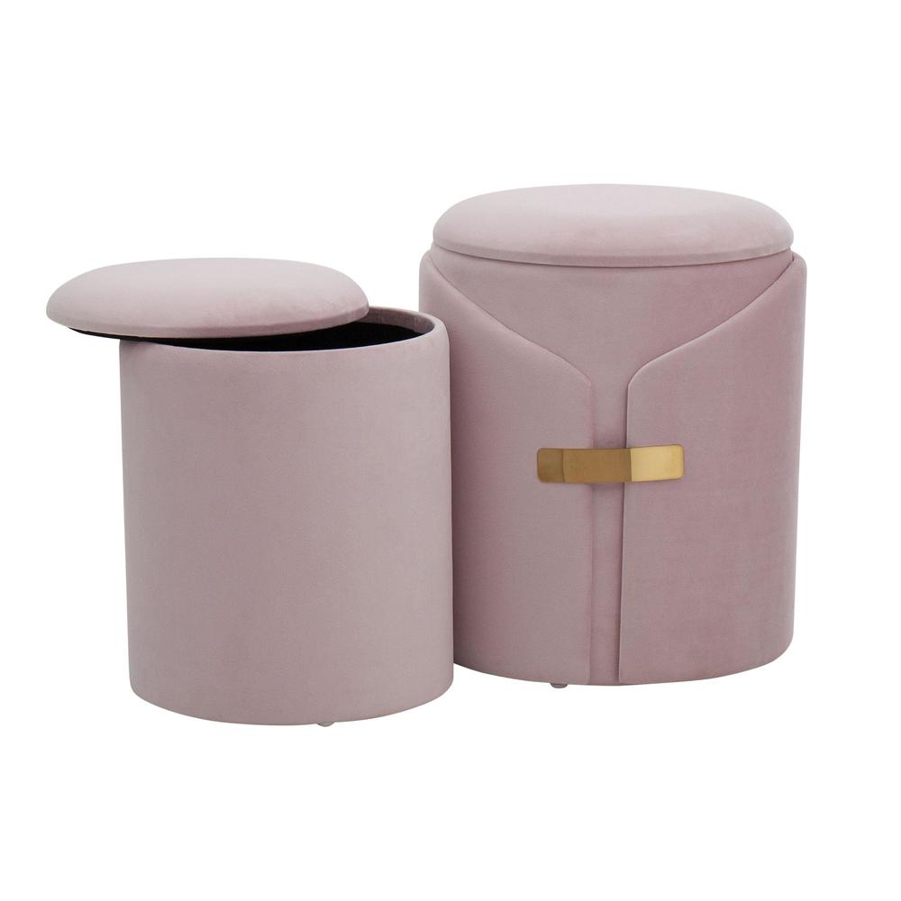 Gold Metal, Blush Pink Velvet Dahlia Ottoman Set. Picture 3