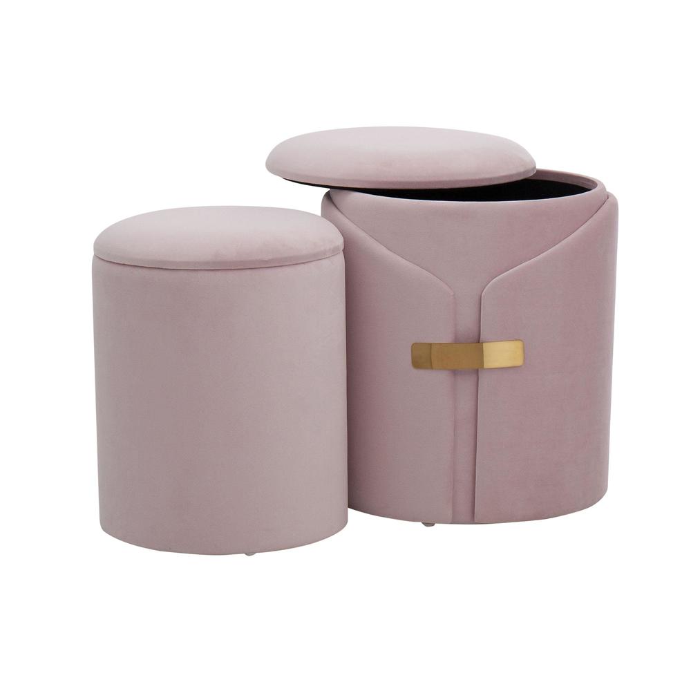 Gold Metal, Blush Pink Velvet Dahlia Ottoman Set. Picture 4