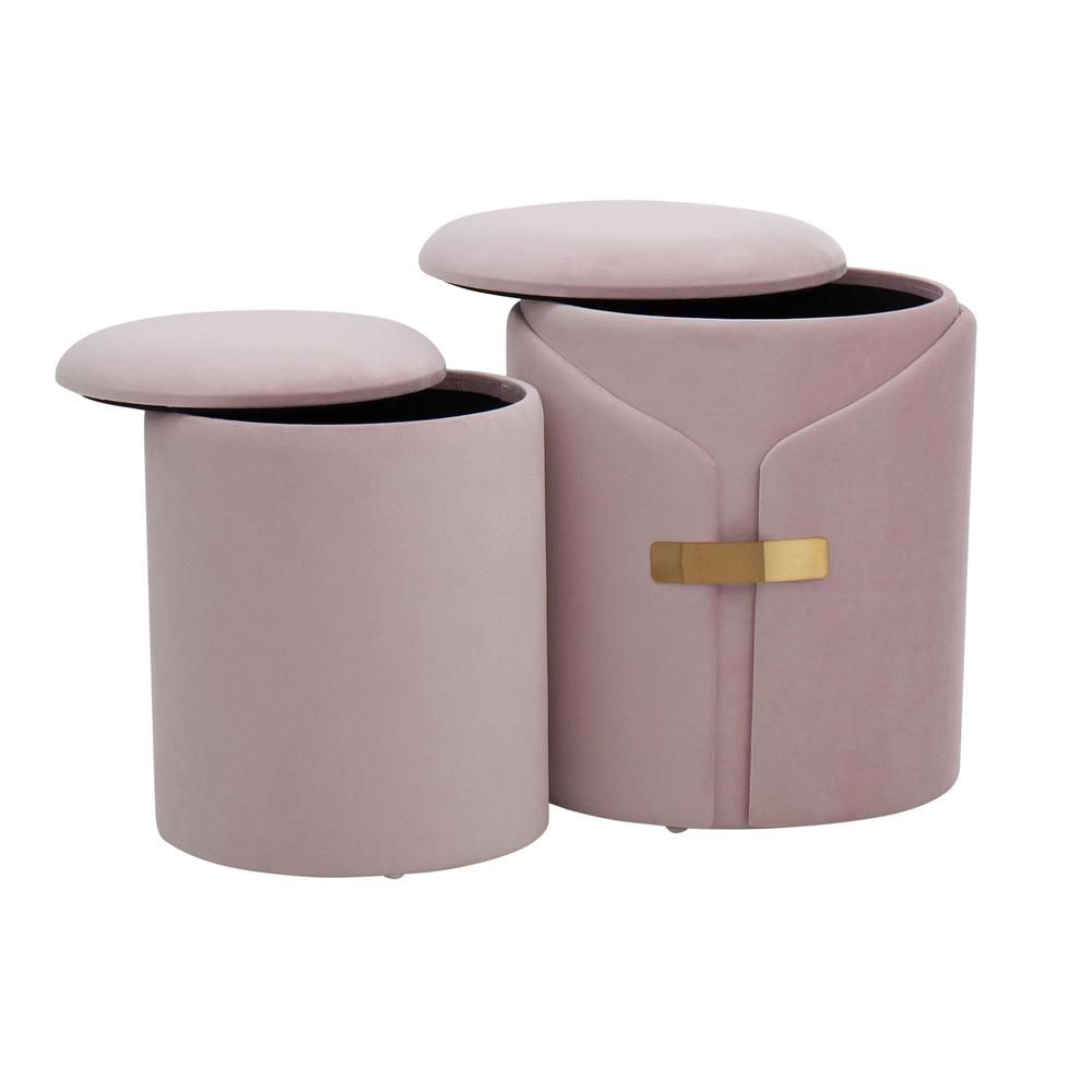 Gold Metal, Blush Pink Velvet Dahlia Ottoman Set. Picture 5