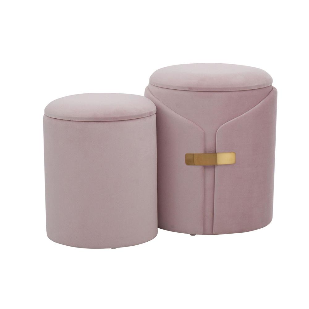 Gold Metal, Blush Pink Velvet Dahlia Ottoman Set. Picture 1